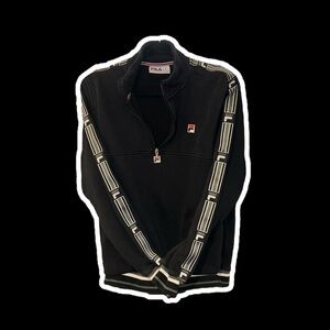 Fila Quarter Zip Jumper Black & White/Gray Men's Medium Lightweight Sweatshirt